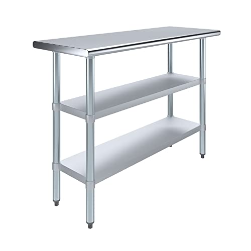 48" Long X 18" Deep Stainless Steel Work Table with 2 Shelves | Metal Food Prep Station | Commercial & Residential NSF Utility Table