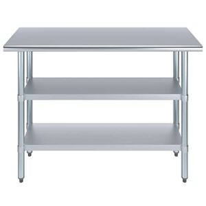 48" Long X 18" Deep Stainless Steel Work Table with 2 Shelves | Metal Food Prep Station | Commercial & Residential NSF Utility Table