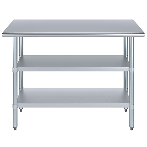 48" Long X 18" Deep Stainless Steel Work Table with 2 Shelves | Metal Food Prep Station | Commercial & Residential NSF Utility Table