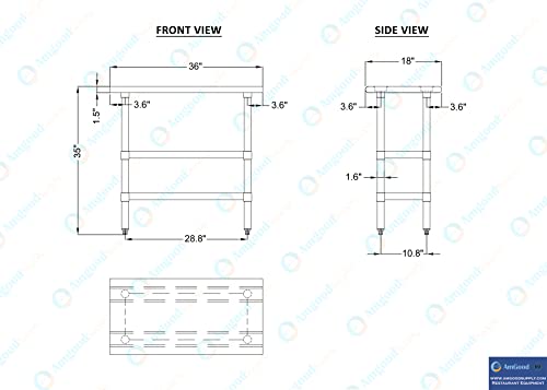 36" Long X 18" Deep Stainless Steel Work Table with 2 Shelves | Metal Food Prep Station | Commercial & Residential NSF Utility Table