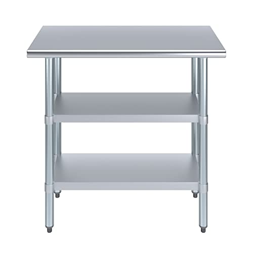 36" Long X 18" Deep Stainless Steel Work Table with 2 Shelves | Metal Food Prep Station | Commercial & Residential NSF Utility Table