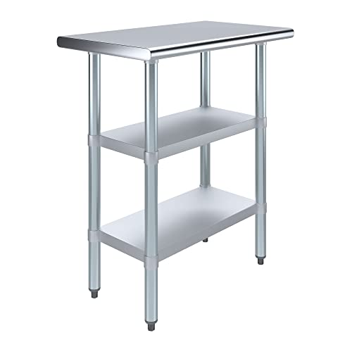 30" Long X 18" Deep Stainless Steel Work Table with 2 Shelves | Metal Food Prep Station | Commercial & Residential NSF Utility Table