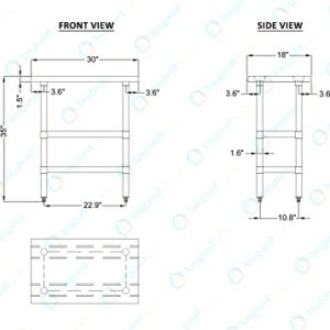 30" Long X 18" Deep Stainless Steel Work Table with 2 Shelves | Metal Food Prep Station | Commercial & Residential NSF Utility Table