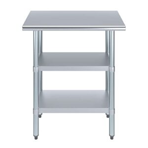 30" Long X 18" Deep Stainless Steel Work Table with 2 Shelves | Metal Food Prep Station | Commercial & Residential NSF Utility Table