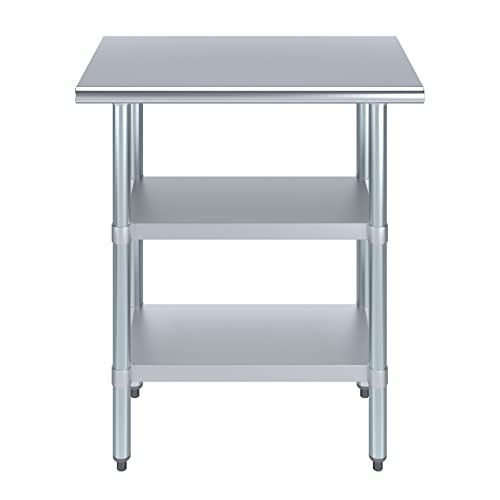 30" Long X 18" Deep Stainless Steel Work Table with 2 Shelves | Metal Food Prep Station | Commercial & Residential NSF Utility Table