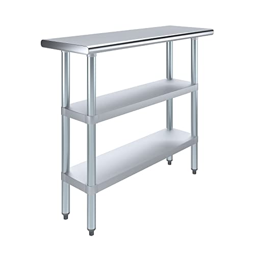 48" Long X 14" Deep Stainless Steel Work Table with 2 Shelves | Metal Food Prep Station | Commercial & Residential NSF Utility Table