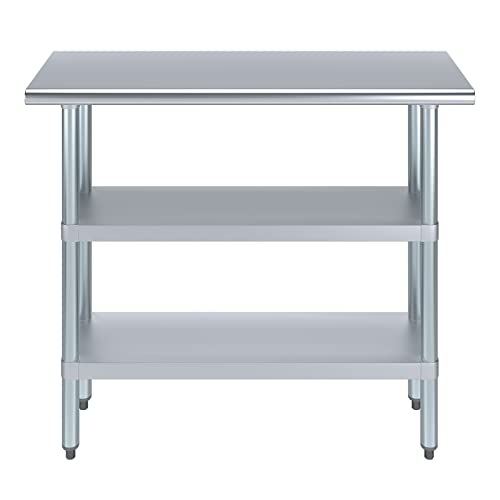 48" Long X 14" Deep Stainless Steel Work Table with 2 Shelves | Metal Food Prep Station | Commercial & Residential NSF Utility Table