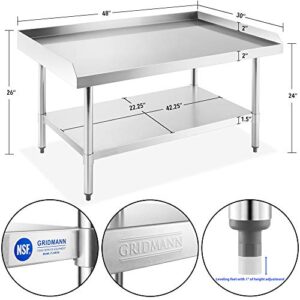 GRIDMANN NSF 16-Gauge Stainless Steel 48"L x 30"W x 24"H Equipment Stand Grill Table with Undershelf for Commercial Restaurant Kitchen