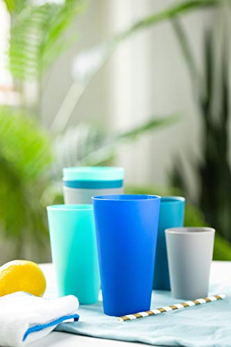 Klickpick Home Multi Size 10 Ounce 15 Ounce 20 Ounce - 12 Piece Kids Cups Premium Quality Plastic Beverage Tumblers Cup Reusable Cups Dishwasher Safe BPAFree In 4 Coastal Colours