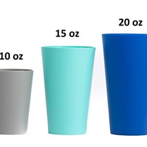 Klickpick Home Multi Size 10 Ounce 15 Ounce 20 Ounce - 12 Piece Kids Cups Premium Quality Plastic Beverage Tumblers Cup Reusable Cups Dishwasher Safe BPAFree In 4 Coastal Colours