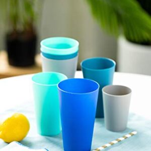 Klickpick Home Multi Size 10 Ounce 15 Ounce 20 Ounce - 12 Piece Kids Cups Premium Quality Plastic Beverage Tumblers Cup Reusable Cups Dishwasher Safe BPAFree In 4 Coastal Colours