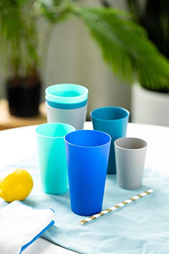 Klickpick Home Multi Size 10 Ounce 15 Ounce 20 Ounce - 12 Piece Kids Cups Premium Quality Plastic Beverage Tumblers Cup Reusable Cups Dishwasher Safe BPAFree In 4 Coastal Colours