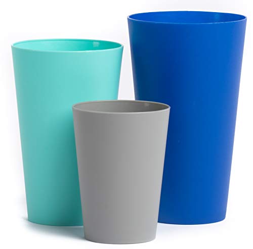 Klickpick Home Multi Size 10 Ounce 15 Ounce 20 Ounce - 12 Piece Kids Cups Premium Quality Plastic Beverage Tumblers Cup Reusable Cups Dishwasher Safe BPAFree In 4 Coastal Colours