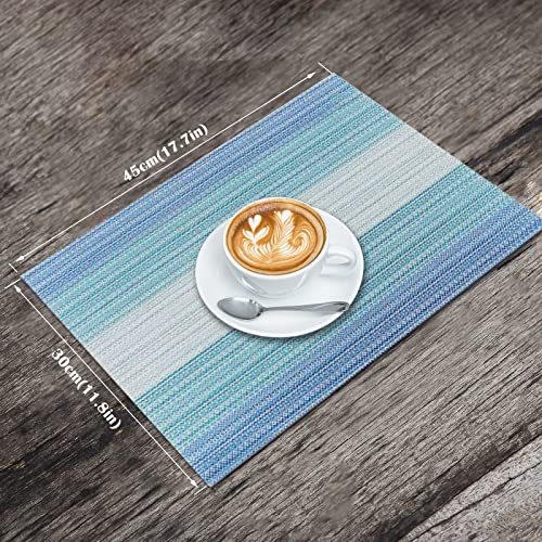 HeloHo Placemats Set of 4,Vinyl Table Place Mats Stain Resistant Foldable Placemats Washable Wipeable Placemat for Kitchen Dining Table Decoration Indoor Outdoor（Blue）