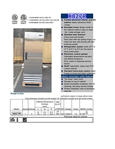 Commercial Refrigerator 1-door Solid Upright Stainless Steel NSF Reach in 29" Width, Capacity 23 Cuft, Restaurant Kitchen Cooler Fridge RR46dup2