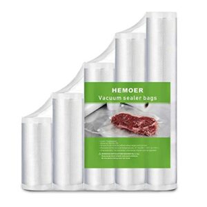 hemoer vacuum sealer bag for food saver, 5 rolls total 82ft vac heat seal rolls bag 4mil heavy duty, commercial grade, bpa free great for vac storage, meal prep or sous vide cooking