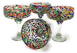 dos sueños mexican hand blown glass – set of 4 hand blown margarita glasses confetti rock (16 oz) …