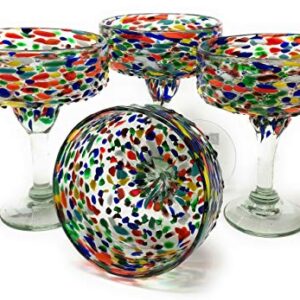 Dos Sueños Mexican Hand Blown Glass – Set of 4 Hand Blown Margarita Glasses Confetti Rock (16 oz) …