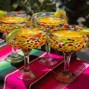 Dos Sueños Mexican Hand Blown Glass – Set of 4 Hand Blown Margarita Glasses Confetti Rock (16 oz) …