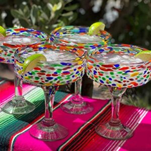 Dos Sueños Mexican Hand Blown Glass – Set of 4 Hand Blown Margarita Glasses Confetti Rock (16 oz) …