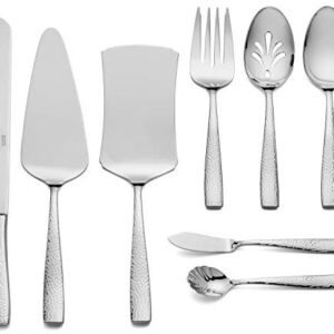 Hudson Essentials 8-Piece Hammered 18/10 Stainless Steel Flatware Serving Utensil Set - Hostess Silverware with Cake Knife & Cake Server