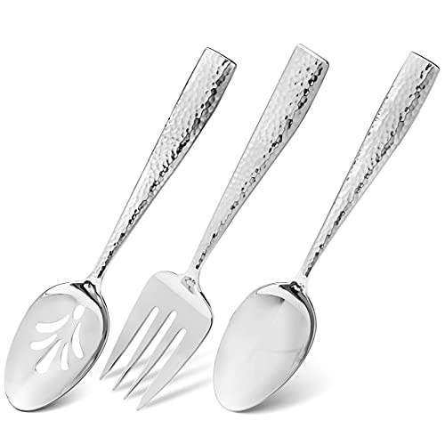 Hudson Essentials 8-Piece Hammered 18/10 Stainless Steel Flatware Serving Utensil Set - Hostess Silverware with Cake Knife & Cake Server