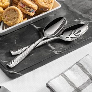 Hudson Essentials 8-Piece Hammered 18/10 Stainless Steel Flatware Serving Utensil Set - Hostess Silverware with Cake Knife & Cake Server