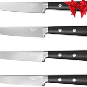 LEGENDARY CHEF Super Sharp Premium Steak Knife Non Serrated- High Carbon Stainless Steel Steak Knives Set of 4 - Triple Rivet Black Walnut Handles