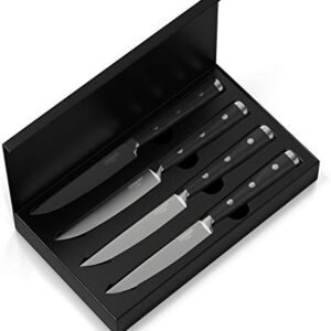 LEGENDARY CHEF Super Sharp Premium Steak Knife Non Serrated- High Carbon Stainless Steel Steak Knives Set of 4 - Triple Rivet Black Walnut Handles