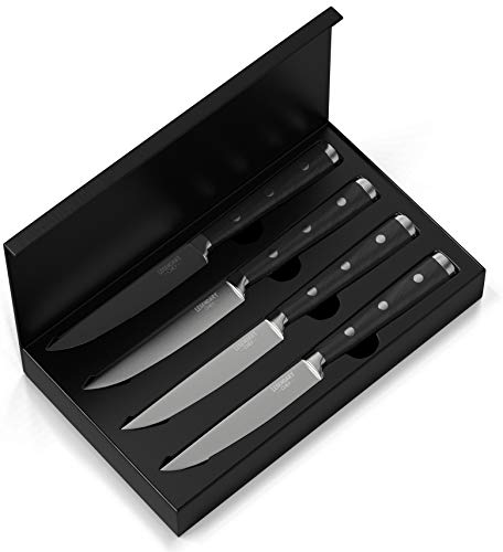 LEGENDARY CHEF Super Sharp Premium Steak Knife Non Serrated- High Carbon Stainless Steel Steak Knives Set of 4 - Triple Rivet Black Walnut Handles