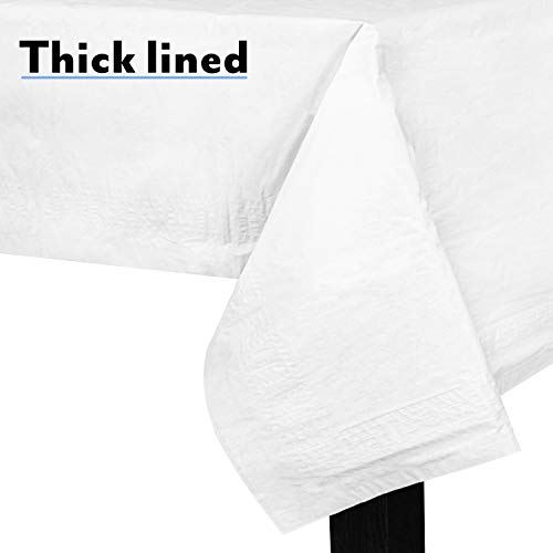 Upper Midland Products Paper Tablecloths 54”x 108”- 6 Pack 3 Ply Paper Table Cloths with Plastic Backing, Eco Friendly Poly Lined Disposable Paper Tablecloths Crisp White Table Cover Paper (6-Pack)