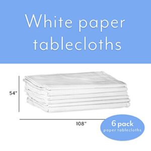 Upper Midland Products Paper Tablecloths 54”x 108”- 6 Pack 3 Ply Paper Table Cloths with Plastic Backing, Eco Friendly Poly Lined Disposable Paper Tablecloths Crisp White Table Cover Paper (6-Pack)