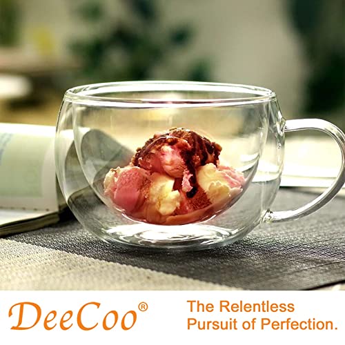 DeeCoo Double Wall Cappuccino Mugs 10oz, Clear Coffee Mug Set of 4 Espresso Cups, Insulated Glass with Handles (Latte Glasses,Tea)
