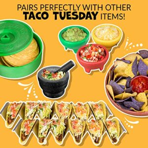 Nostalgia Taco Tuesday 10-Inch Tortilla Chip & Salsa Bowl, Perfect For Potato Chips, Pretzels, Veggies, Ranch, Guacamole, Dips, Hummus, Brown