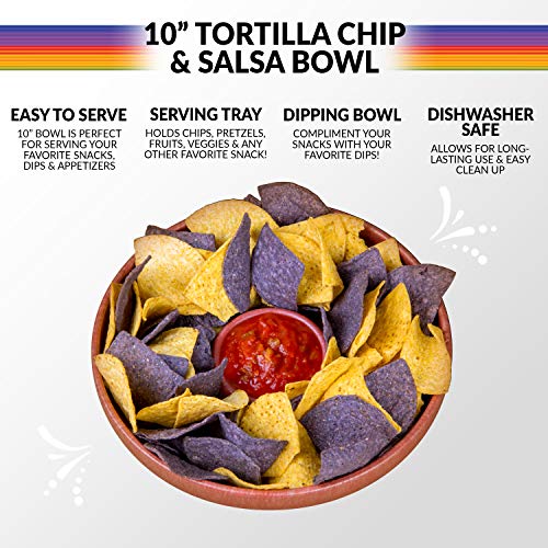 Nostalgia Taco Tuesday 10-Inch Tortilla Chip & Salsa Bowl, Perfect For Potato Chips, Pretzels, Veggies, Ranch, Guacamole, Dips, Hummus, Brown
