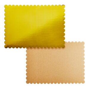 12 Pack Quarter Sheet Gold Cake Boards, 10x14 Inch Scalloped Foil Rectangle Dessert Bases for Cupcakes