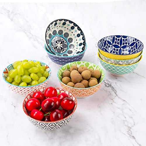 DeeCoo Cereal Bowls,Set of 8 Porcelain, 4.75 Inch Diameter,10 Fluid Ounces (1.25 Cup), Vibrant Colors Soup, Cute Oatmeal Bowls for Pasta, Small Salad, Stews, Rice, Yoghurt, Dessert, Poke