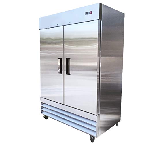 Commercial Refrigerator 2-Doors Solid Upright Reach in Two Section Stainless Steel 54" Width, Capacity 43 Cuft, Bottom Mounted Restaurant Quality Kitchen Cooler Fridge Side by Side