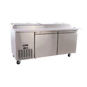 peakcold stainless steel double door refrigerated pizza prep table; 71" w