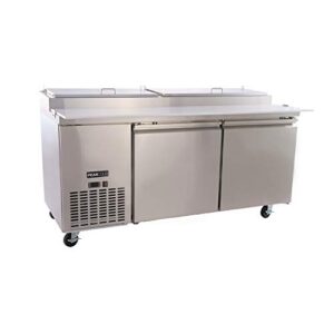 PEAKCOLD Stainless Steel Double Door Refrigerated Pizza Prep Table; 71" W