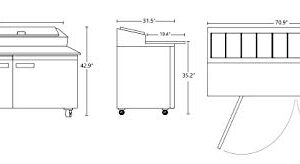 PEAKCOLD Stainless Steel Double Door Refrigerated Pizza Prep Table; 71" W