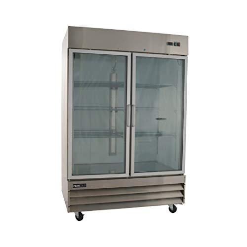 PEAKCOLD Double Glass Door Commercial Refrigerator - Stainless Steel; 47 Cubic Ft, 54" W