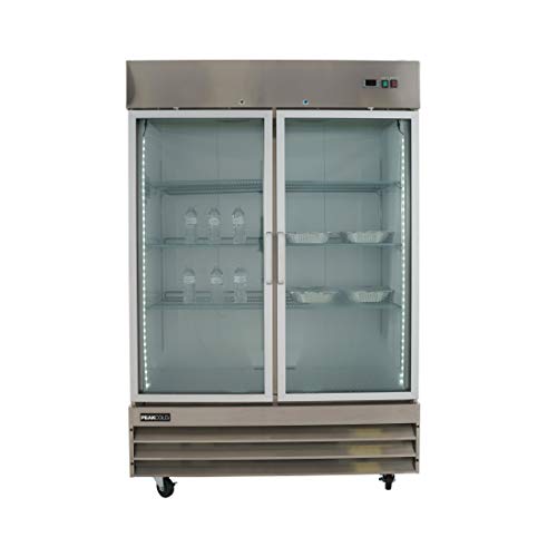 PEAKCOLD Double Glass Door Commercial Refrigerator - Stainless Steel; 47 Cubic Ft, 54" W