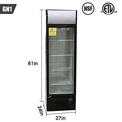 Commercial Refrigerator Glass 1-Door Merchandiser Display Cooler Case Fridge NSF, 25 inches width, capacity 15.1 cuft 110V, Restaurant Kitchen Cafe LG430