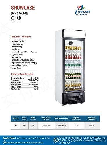 Commercial Refrigerator Glass 1-Door Merchandiser Display Cooler Case Fridge NSF, 25 inches width, capacity 15.1 cuft 110V, Restaurant Kitchen Cafe LG430