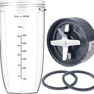 New Blender Cup and Blade Replacement Parts 32oz Cup and Extractor Blade and 2 Rubber Gaskets 4-Piece Compatible with NutriBullet High-Speed Blender/Mixer System 600W/900W Series