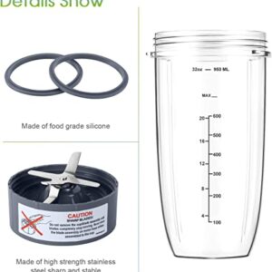 New Blender Cup and Blade Replacement Parts 32oz Cup and Extractor Blade and 2 Rubber Gaskets 4-Piece Compatible with NutriBullet High-Speed Blender/Mixer System 600W/900W Series