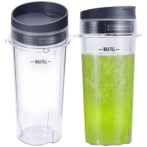 16oz Blender Cup Set for Ninja Replacement Parts Single Serve Blender Cup With Lids Set For BL770 BL780 BL660 BL740 BL810 Nutri Ninja Series Blenders (2-pack)