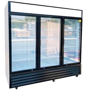 commercial refrigerator glass 3-door merchandiser display cooler case fridge nsf, bottom-mounted 71 inches width, capacity 56 cuft 110v, restaurant kitchen cafe gdm-69b