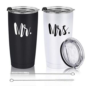 mr and mrs tumbler set of 2 stainless steel travel tumbler ideas for newlyweds couples wife bride to be newly engaged bridal shower, insulated travel tumbler for wedding engagement(20 oz, black&white)